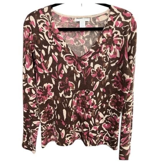 Sarah Spencer Tops - NWT Sarah Spencer Top - Floral V-Neck Wool Angora in Pink and Brown - L